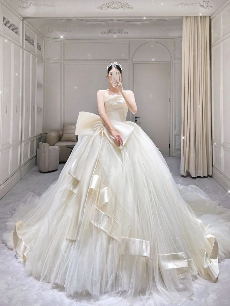 A Line Tulle Wedding Dresses Sleeveless Long Bridal Gowns    S6648