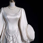 A Line Round Neck Satin Wedding Dresses Long Bridal Gowns     S6561