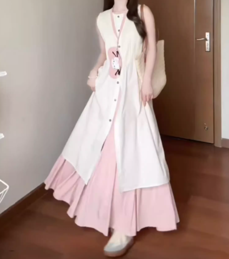 Simple and generous dress minimalist sleeveless vest temperament suit skirt R0758