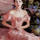 Pink Elegant A-line Bateall Satin Dress with Flower neckline Party Dress Birthday Dress RS004