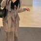Ink print dress sexy backless holiday design sling sexy V-neck lazy skirt R1489