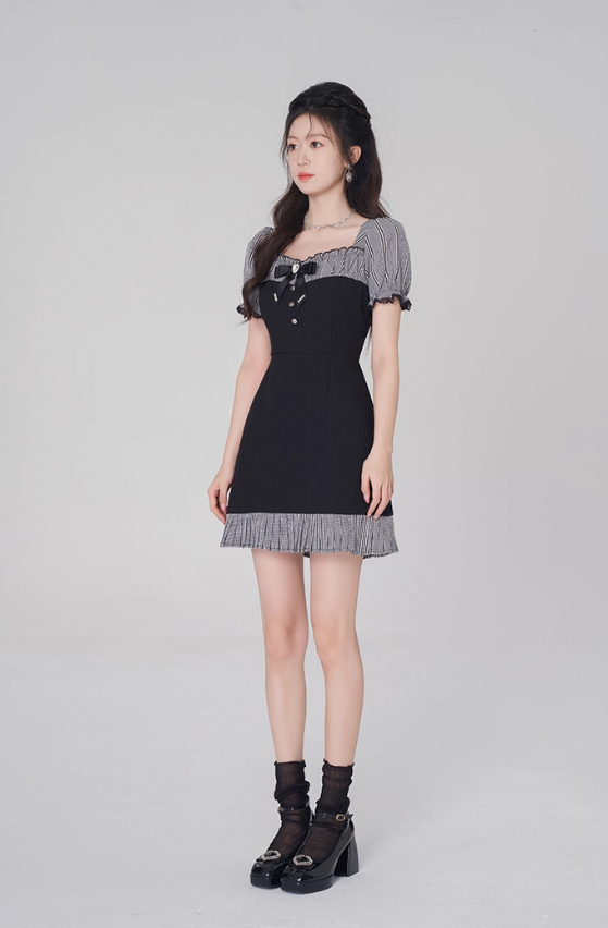 Women's summer square neck high waist straight skirt summer fungus plaid short skirt R4500