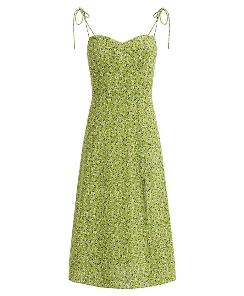 French holiday style green 2025 new dress high-end waist slimming R2599