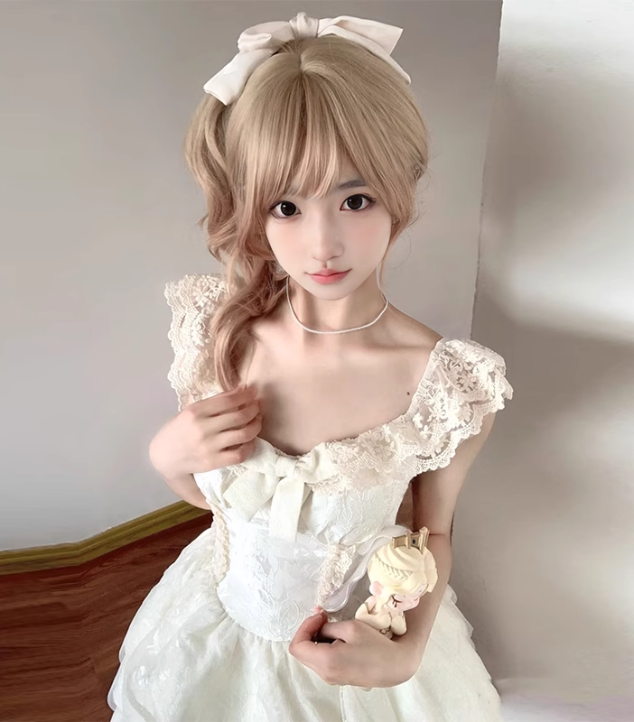 Gentle and sweet style lace suspender dress waist birthday dress puffy short skirt R0847