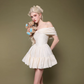 Elegant White Dress A-Line Portrait Chiffon Coctail Dress Party Dress RS010