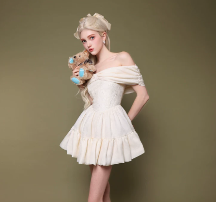 Elegant White Dress A-Line Portrait Chiffon Coctail Dress Party Dress RS010