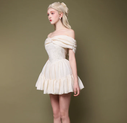 Elegant White Dress A-Line Portrait Chiffon Coctail Dress Party Dress RS010