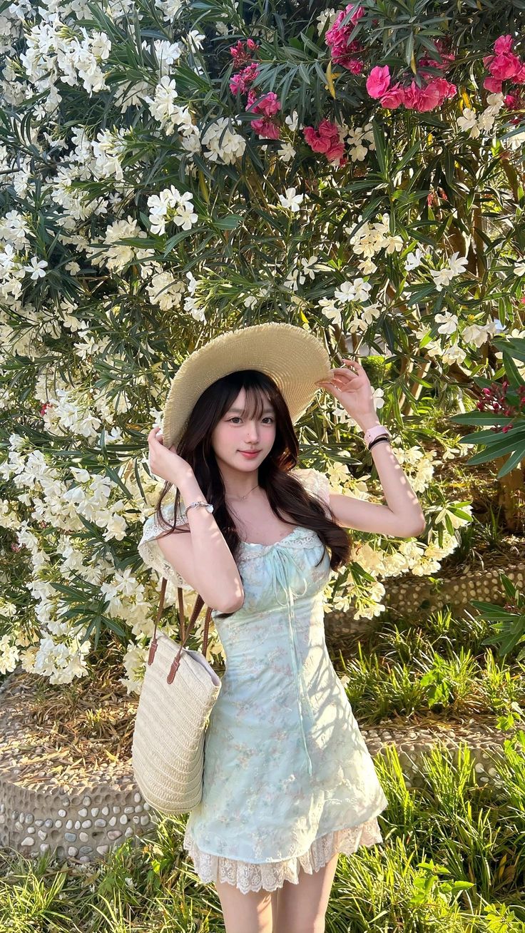 Light green floral lace trim slim and fresh A-line skirt homecoming dress R2525