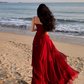 Fairy waist slimming big swing red dress holiday beach long dress tube top ruffled suspender skirt R1719
