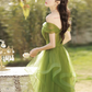 Elegant Bud Green Dress A-Line Sheer Straps Stain Party Dress Birthday Dess with Tulle Fold RS013