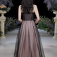 Cute Black A-Line Spaghetti Strap Satin Long Birthday Dress with Embroidery and Tulle RS007