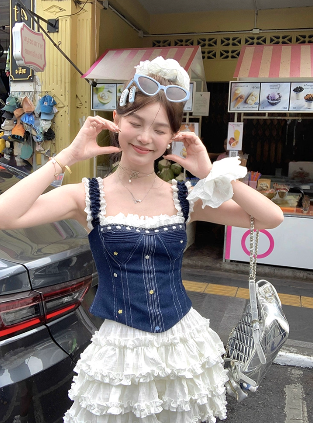 Short white high waist A-line cake skirt for women summer tall and slim skirt R4867