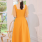 Elegant Yellow A-Line Square Neckline Satin Prom Dress with Bow-knot for women RS005