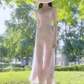 Tea break French floral suspender dress new style holiday style slim fit figure temperament long dress R0474