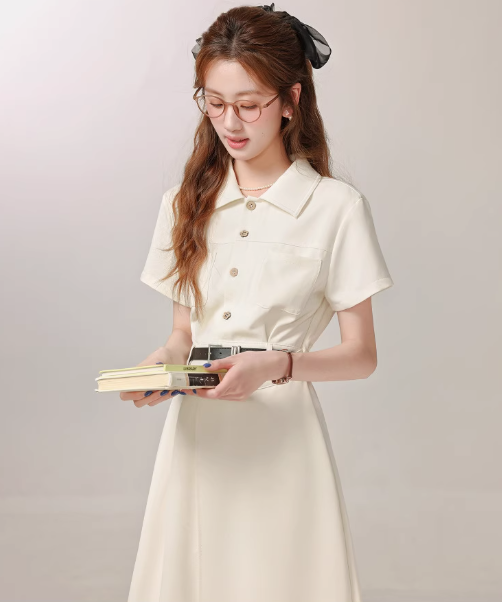 French style apricot dress new summer commuting interview dress R1910
