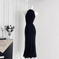 New Chinese style design slim step by step lotus black fishtail dress for women R0275