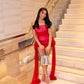 Minimalist Red Sheath Strapless Bodycon Mini Party Dress with Ribbon Trim Homecoming Dress RS256