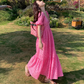 Retro lace heavy long French embroidery hollow V-neck puff sleeve loose fishtail dress R0180