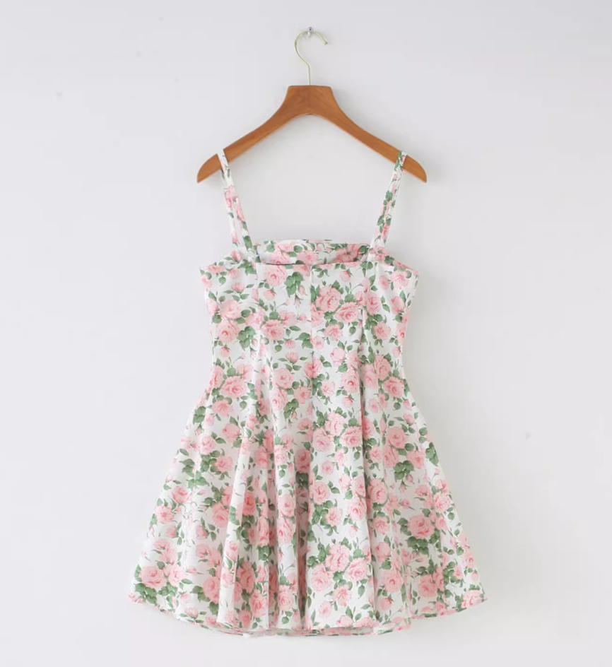 French retro sky blue floral chest cushion for slimming, waist cinching, large skirt with suspender R2873