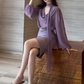 Large size French elegant intellectual temperament ribbon shirt hip skirt purple suit R1851