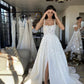 A Line Straps Long Wedding Dress with Lace Appliques, Gorgeous Bridal Gown with Slit       S6738