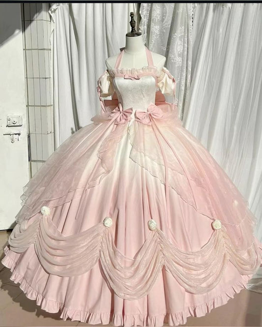 Gradient Color Quinceanera Dress Halter Bow Floor Length Ball Gown Birthday Party Dress      S6381