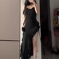 French pure desire ruffled suspender dress plus size sexy hot girl irregular slit hip skirt R1839