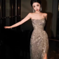 Toast dress birthday dress small dress niche high-end temperament heavy sequin tube top dress R1786