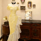 Pink off-the-shoulder fitted waist slim-fitting ruffled skirt wedding dress R6586