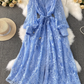 French retro palace style dress embroidery waist slim long lace dress female high-end exquisite dress R0328