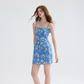 French floral suspender skirt blue dress short skirt summer skirt R2697