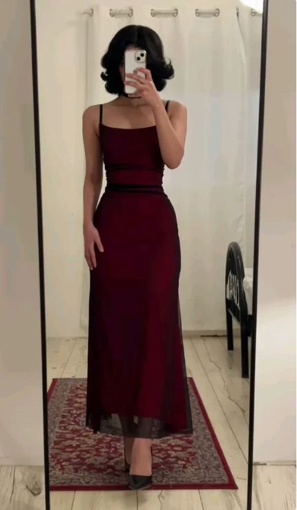 Dark red suspender waist slim hip sexy dress, prom dress R5416