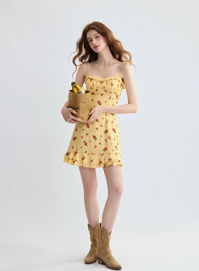 French floral dress holiday style suspender skirt petite short skirt short skirt female summer R3524