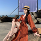 Travel wear retro ethnic style one-piece dress long sleeve seaside holiday wrap dress R1626