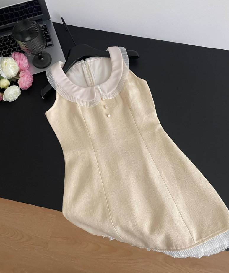 Chanel style baby doll collar dress with slim waist and short skirt R2014