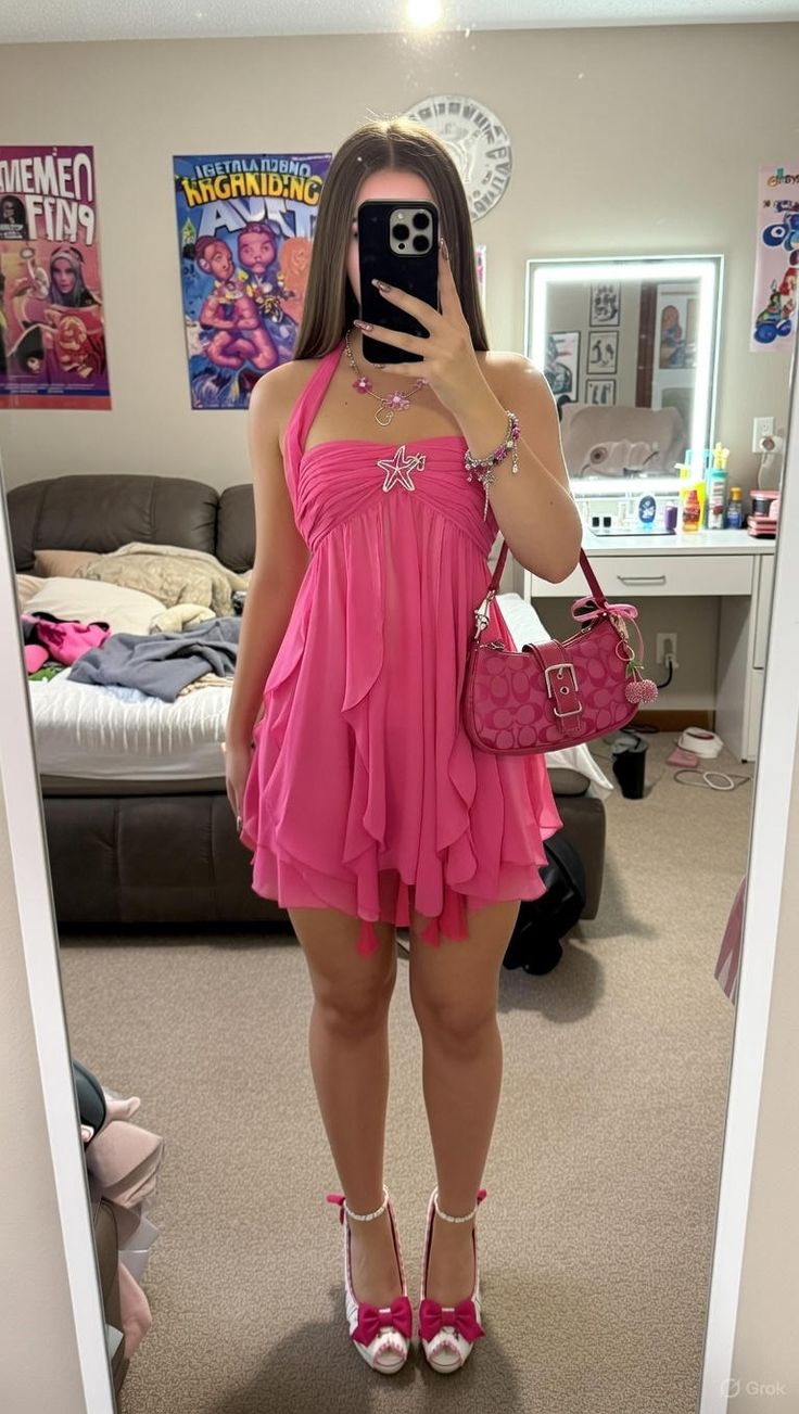 Casual Hot Pink A-Line Halter Chiffon Bodycon Mini Summer Dress Homecoming Dress RS184