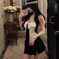 2025 Gold Lapel Fishbone Tube Top Side Slit Pleated Skirt Set R1221