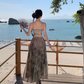 Travel wear tie-dye skirt a-line skirt temperament tube top suit women's two-piece suit R1571