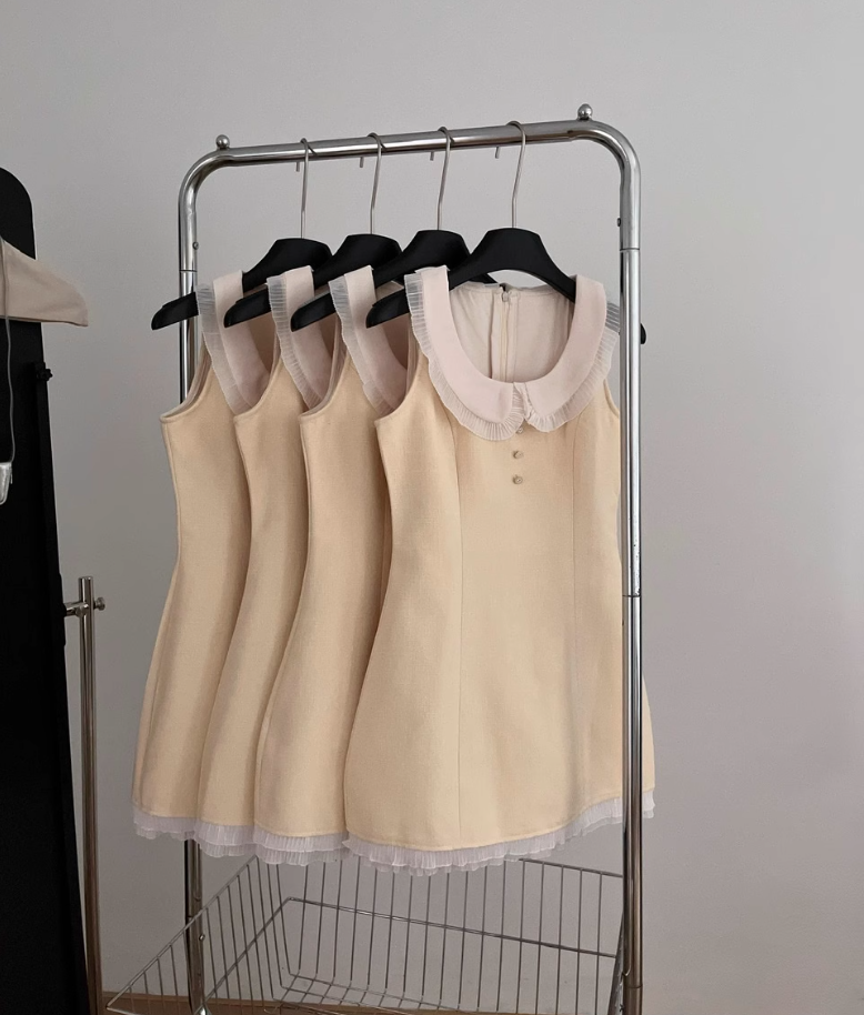 Chanel style baby doll collar dress with slim waist and short skirt R2014