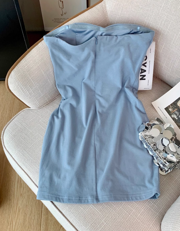 Pure sexy tube top dress for women new style waist slimming mesh short hip skirt R3994