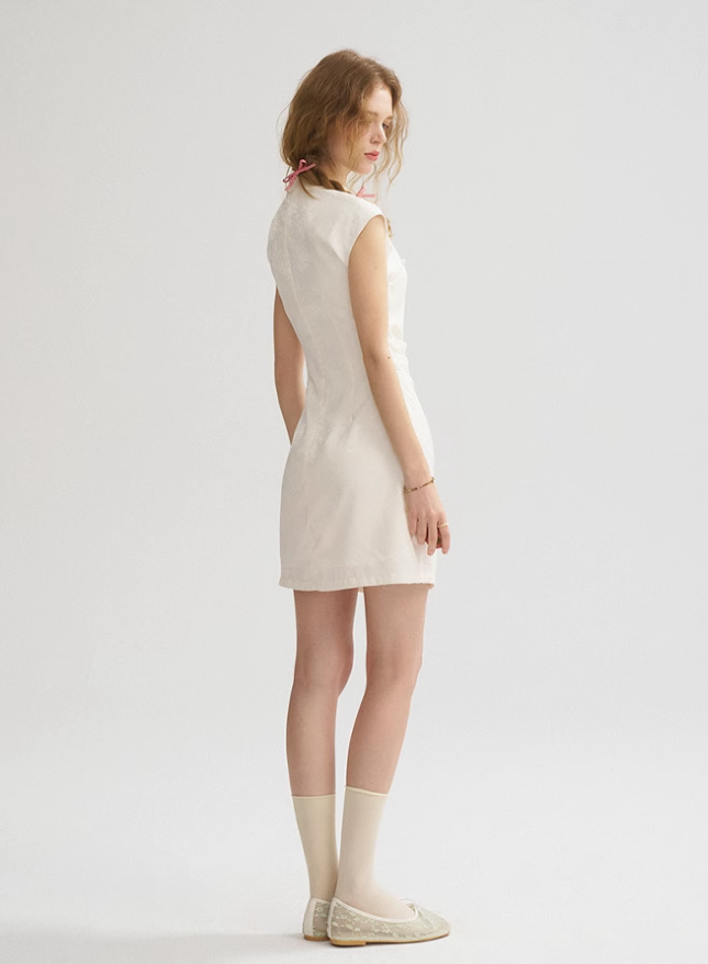 New Chinese style dress short skirt cheongsam skirt white short skirt dress outfit women summer R3529