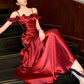 French Chic Burgundy A-Line Spaghetti Straps Dress with Cascade Birthday Dress Evening Dress RS027