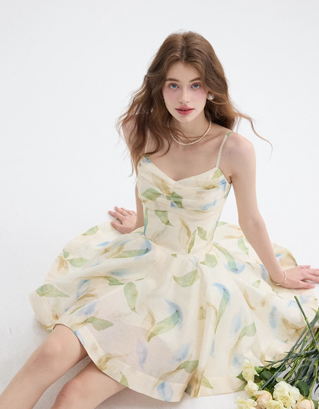 Floral suspender dress summer wear short skirt R2695