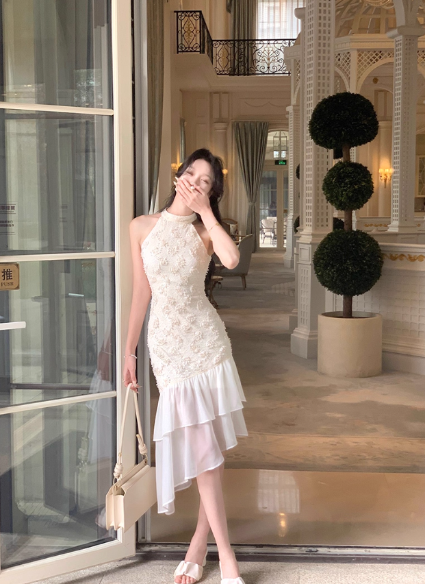 French retro lace dress splicing slim temperament fishtail skirt summer new style R4339