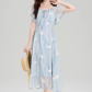 French blue beautiful floral dress new style holiday style waist temperament long skirt R2398