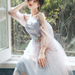 Elegant Pale Blue A-Line Spaghetti Straps Midi Dress with Tulle and Embroidery Birthday Dress Evening Dress RS030