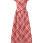 2025 Summer New Red Plaid French Retro Square Neck Temperament Short Sleeve Dress R0973