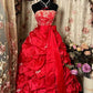 Red Long Strapless Princess Dress Girl Prom Gown        S6538