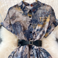 2025 socialite temperament ink painting print waist lapel single-breasted A-line big swing dress R0341