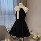 Black sleeveless round neck waist A-line slim short skirt homecoming dress R3497